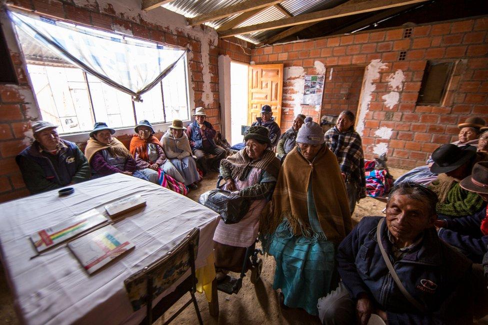 A literacy group gathered for class in El Alto