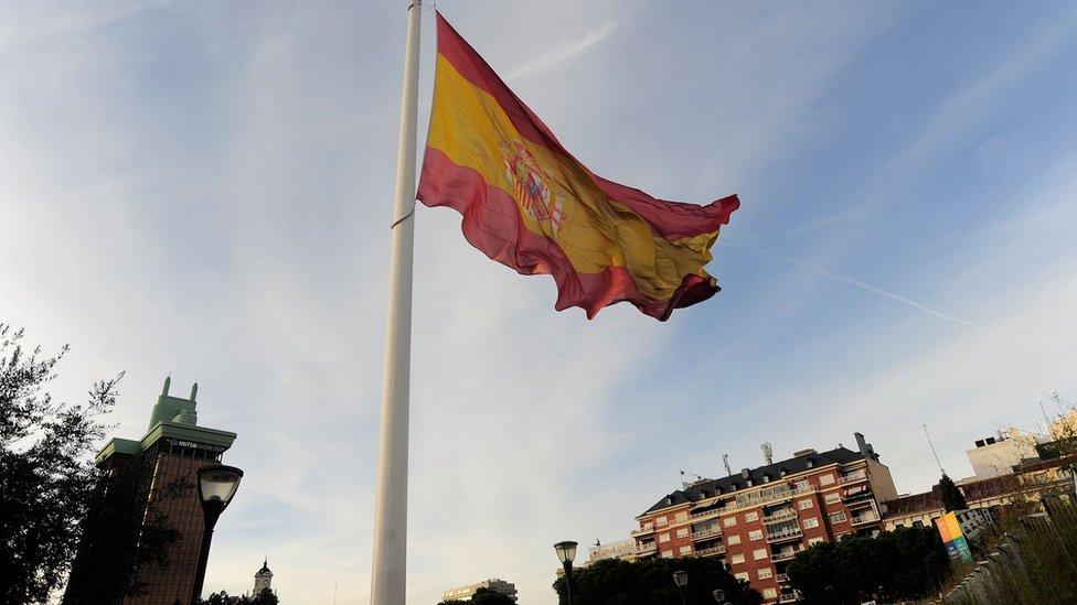 Spanish flag at Plaza Colon