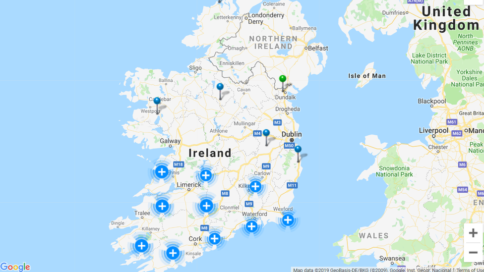 Map showing power outages as of 07:00 BST on Saturday