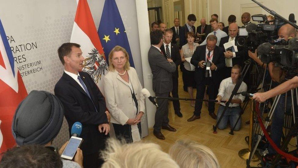 Jeremy Hunt and Austria's foreign minister Karin Kneissl