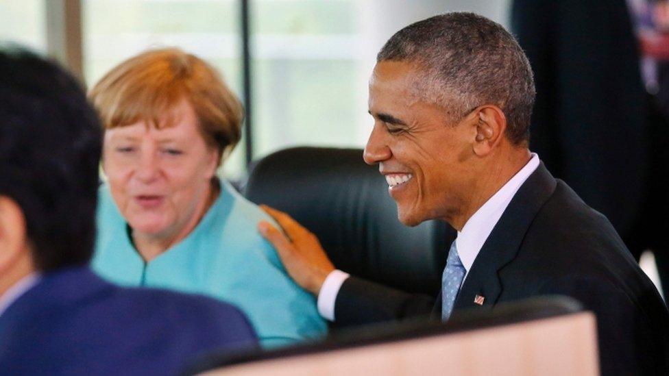 President Obama with Germany's Angela Merkel in G7 talks, May 2016