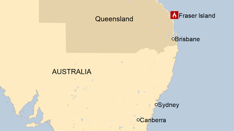 A map showing where Fraser Island is off Australia