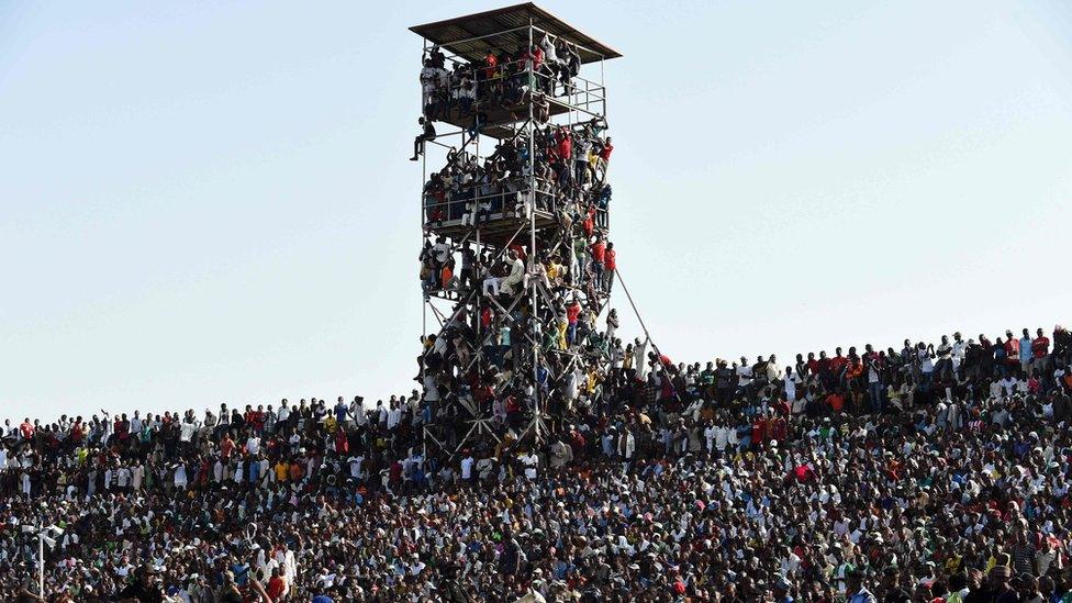 Supporters attend the African Cup of Nations qualification match between Egypt and Nigeria, on 25 March in Kaduna