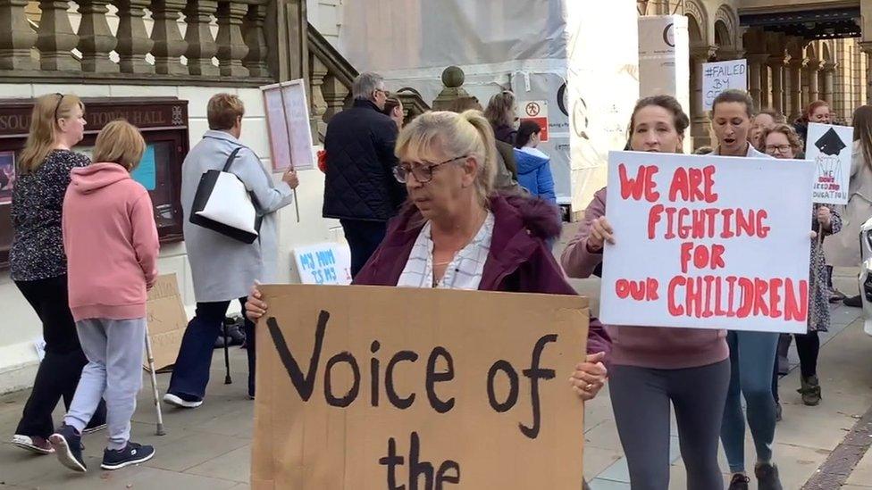 Protesters outside Sefton Council meeting