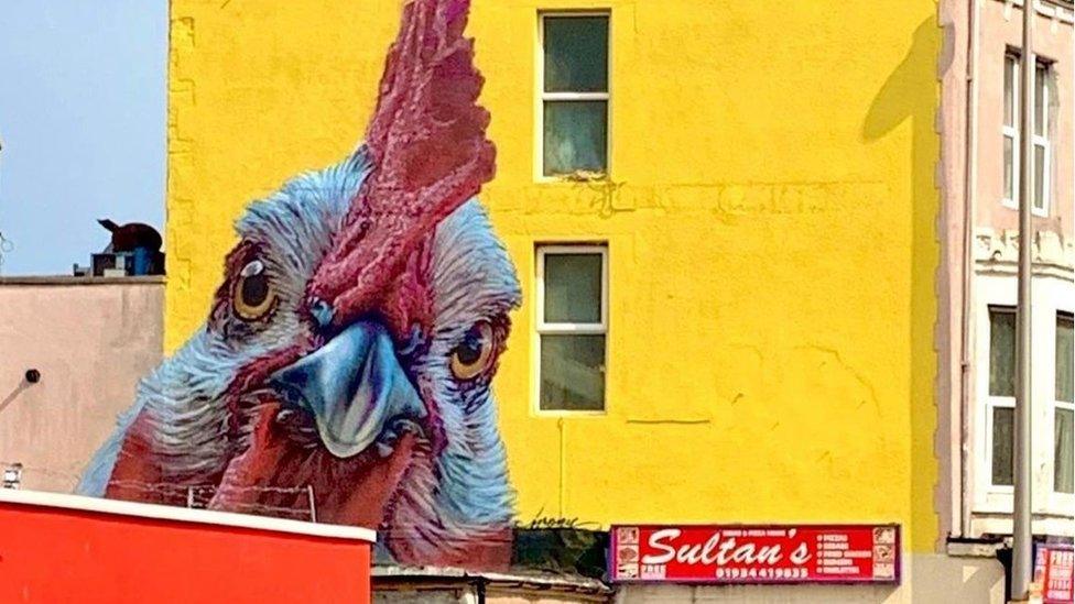 Mural of a cockerel