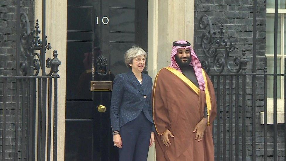 Theresa May and Mohammed bin Salman