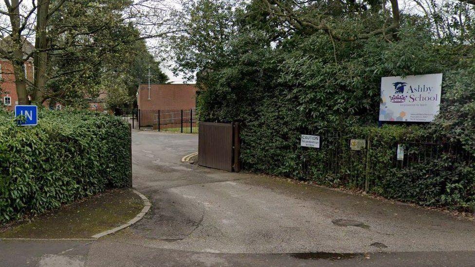 A Google Streetview image of the entrance to Ashby School.