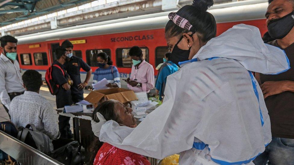 Testing being carried at a railway station in Mumbai