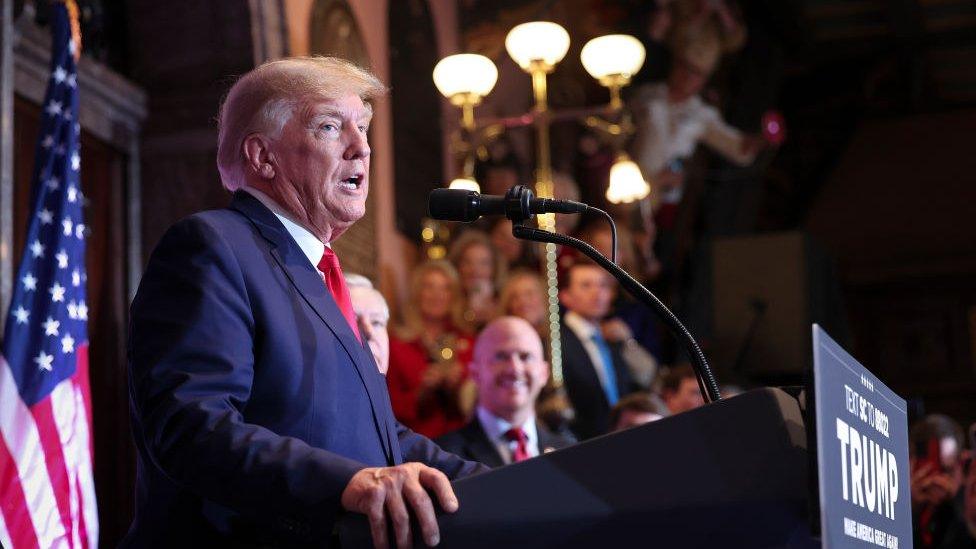 Donald Trump speaking at South Carolina State House in late January