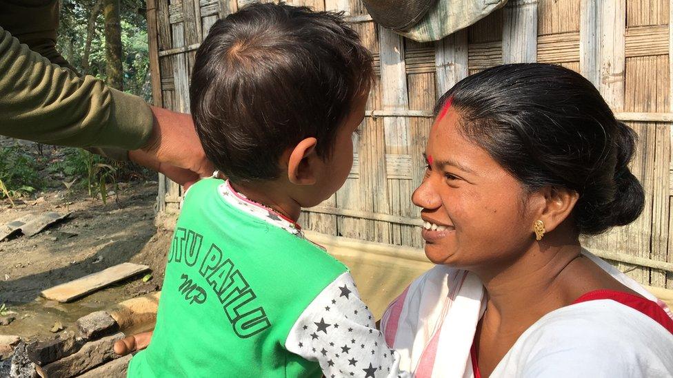 Shewali Boro with her toddler Riyan Chandra Boro