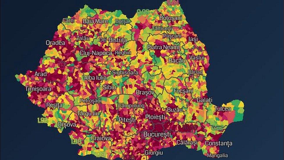 Graphic of spread of Covid 19 in Romania