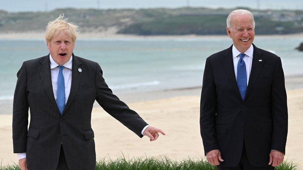 Boris Johnson and Joe Biden on a beach in Cornwall during the G7 earlier this year