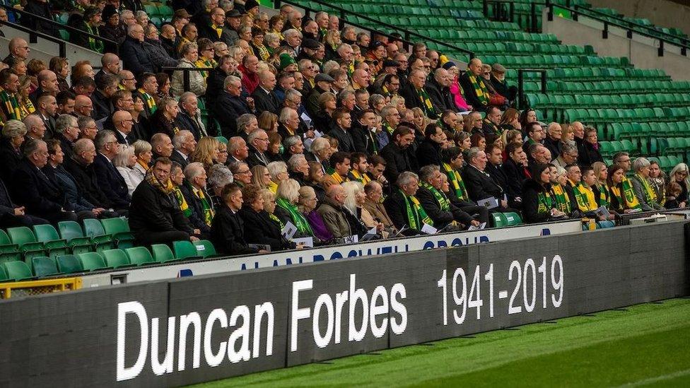 Duncan Forbes' family were joined by club staff and fans at a public funeral service.