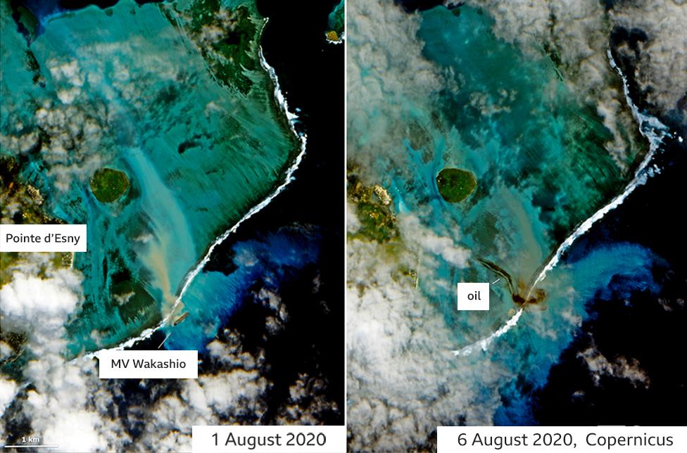 Composite picture of the site of the oil spill