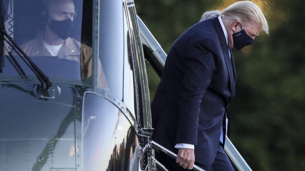 Trump leaves Marine One for hospital in Maryland