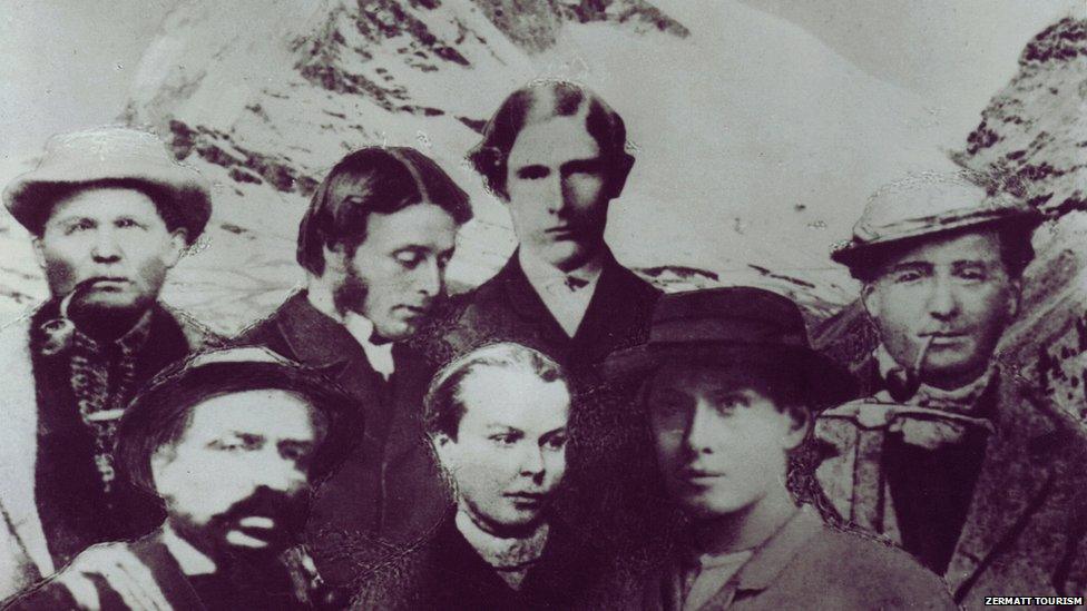 Artist's impression of the main people involved in the Matterhorn's first ascent - by Gustave Dore