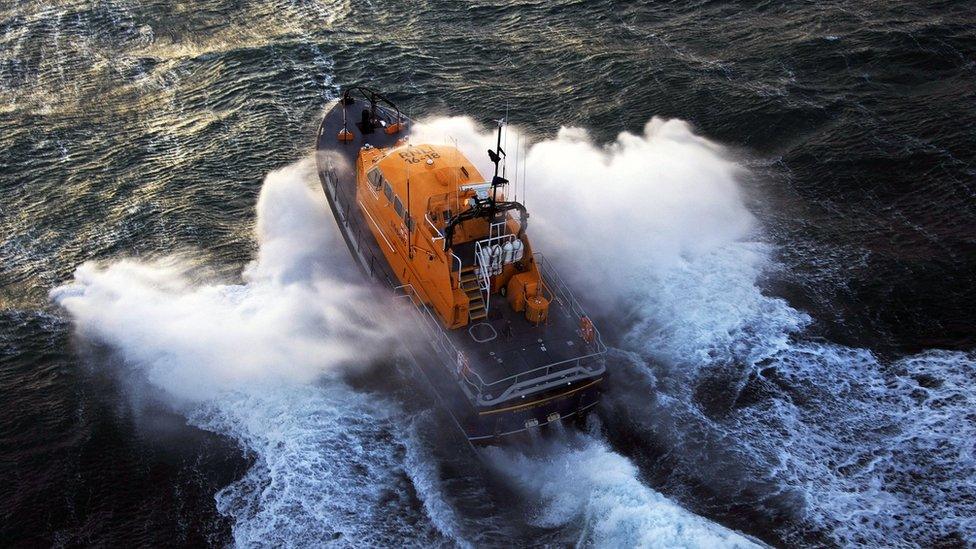 Tamar class RNLI lifeboat launching