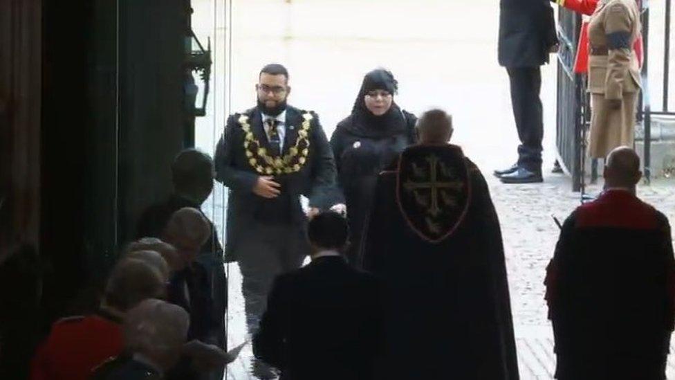 Lord Mayor of Westminster, Councillor Hamza Taouzzale arrives at Westminster Abbey on the day of the state funeral