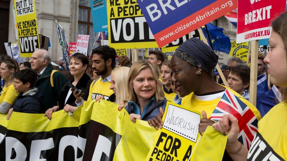 Justine Greening at a rally calling for another referendum