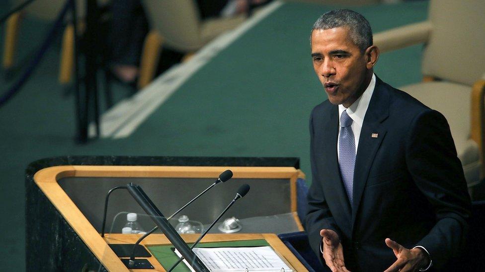 Barack Obama addressing the UN in New York