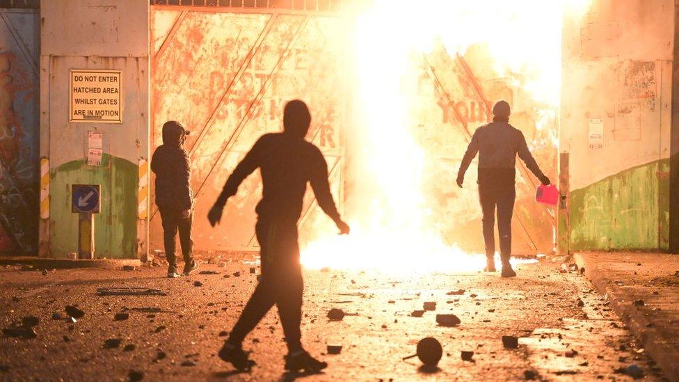 Young people involved in violence at a peace wall in west Belfast in 2021