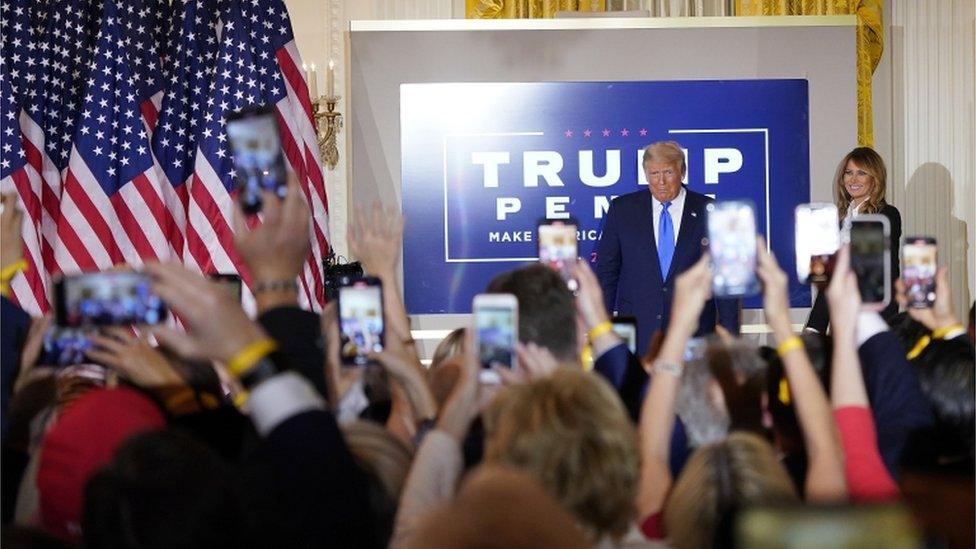 Trump with supporters on election night