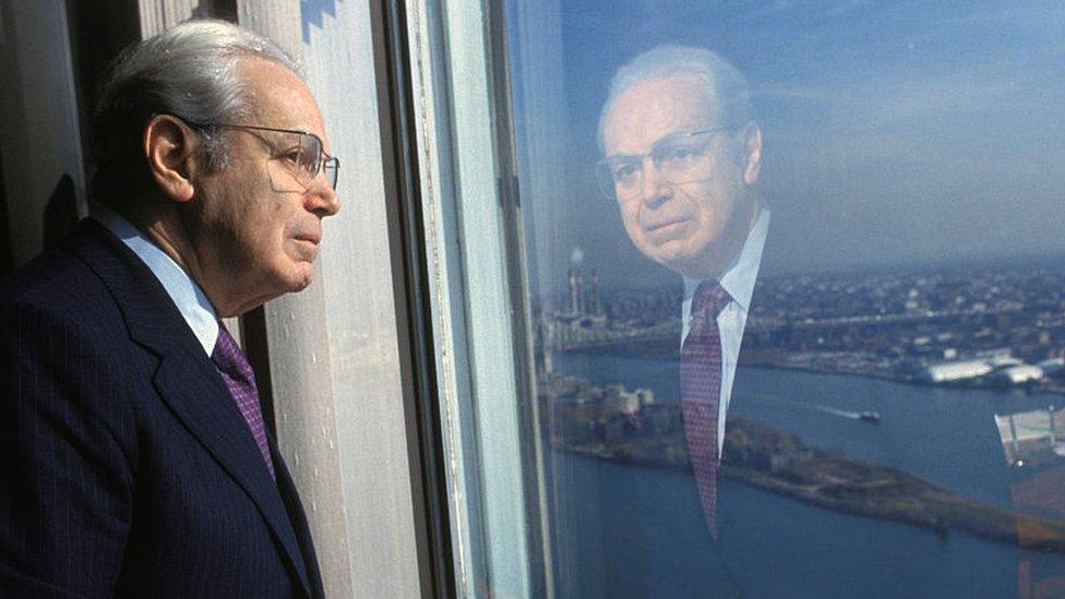 Javier Pérez de Cuéllar pictured at the UN headquarters in New York in 1991