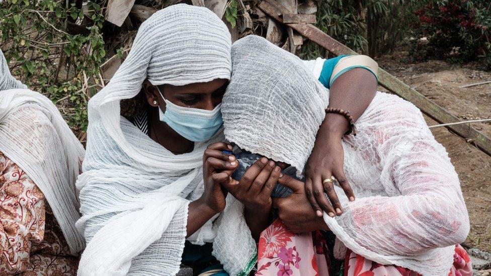 Relatives of Togoga residents wait for information about their loved ones at Aider hospital in Mekelle, Ethiopia. Photo: 23 June 2021