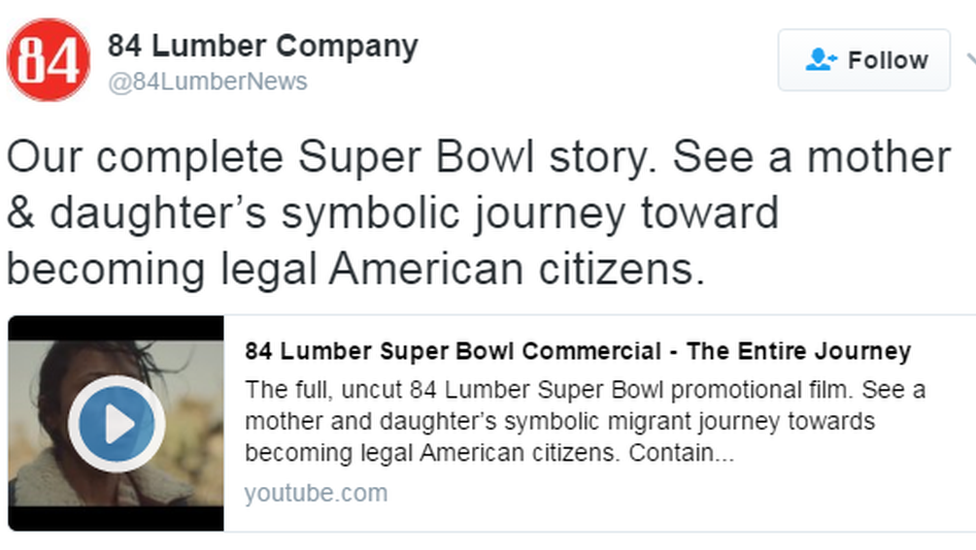 84 Lumber Company's tweet