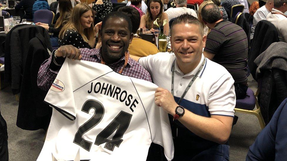 Lenny Johnrose and Mark Bamford with the shirt