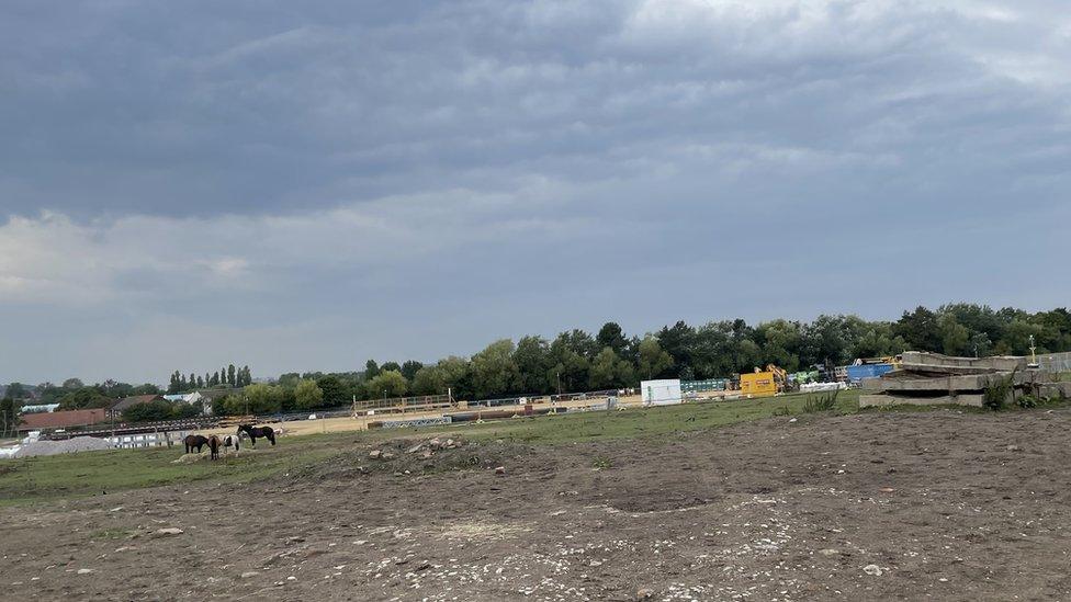 Grazing land at Wardley Lane near Hebburn that has been taken over by contractors working on the Metro Flow project