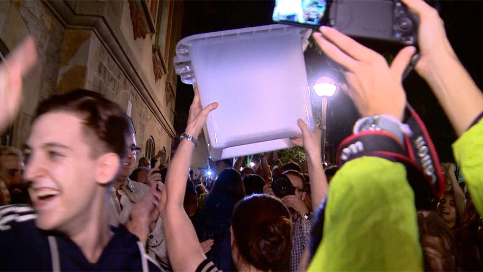 After the count, the empty ballot boxes were paraded through the streets