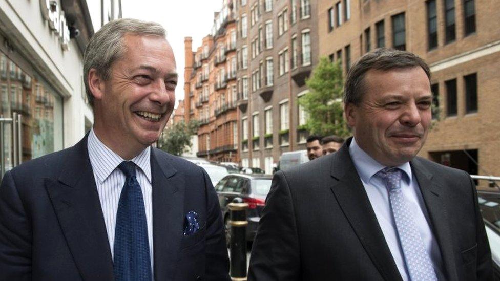 Nigel Farage (left) and Arron Banks (right)