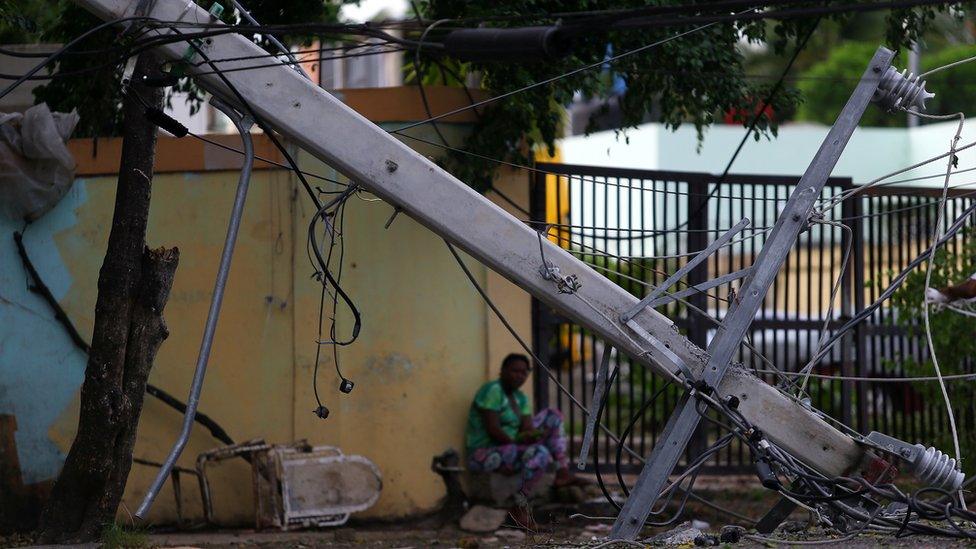 A fallen power pole in the aftermath of Hurricane Irma in Puerto Plata, Dominican Republic, September 8, 2017