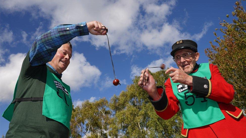 Chelsea pensioner John Riley, 92, takes part in the annual World Conker Championships