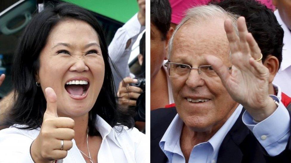 A combination file photo shows Peru's presidential candidates (L-R) Keiko Fujimori after voting and Pedro Pablo Kuczynski arriving to vote, during the presidential election in Lima, Peru, in these April 10, 2016 file photos