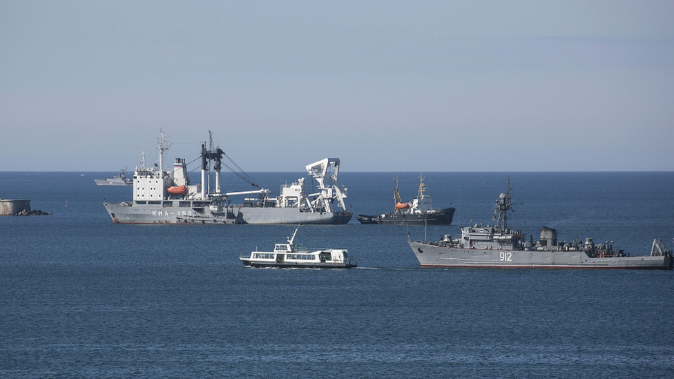 The Russian Navy at the entrance to the port city of Sevastopol in 2014