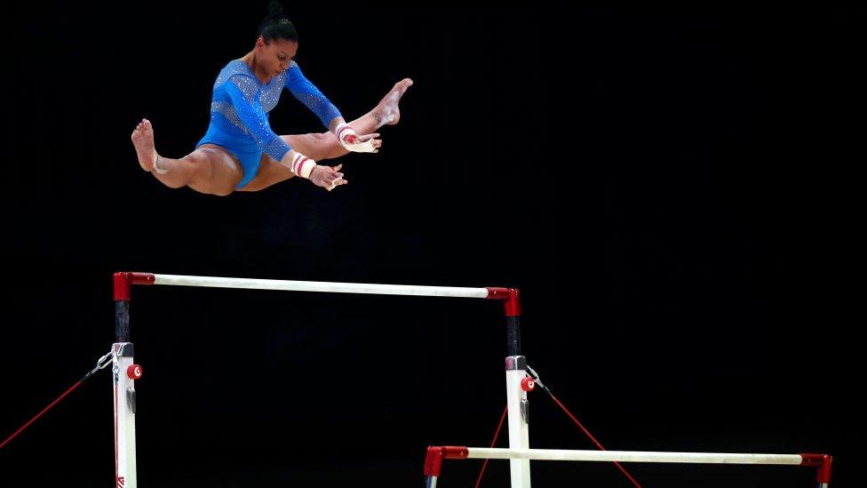 Becky Downie on the uneven bars