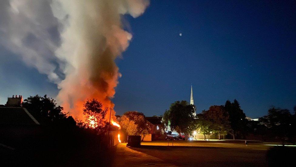 smoke and flames from the Green Street fire