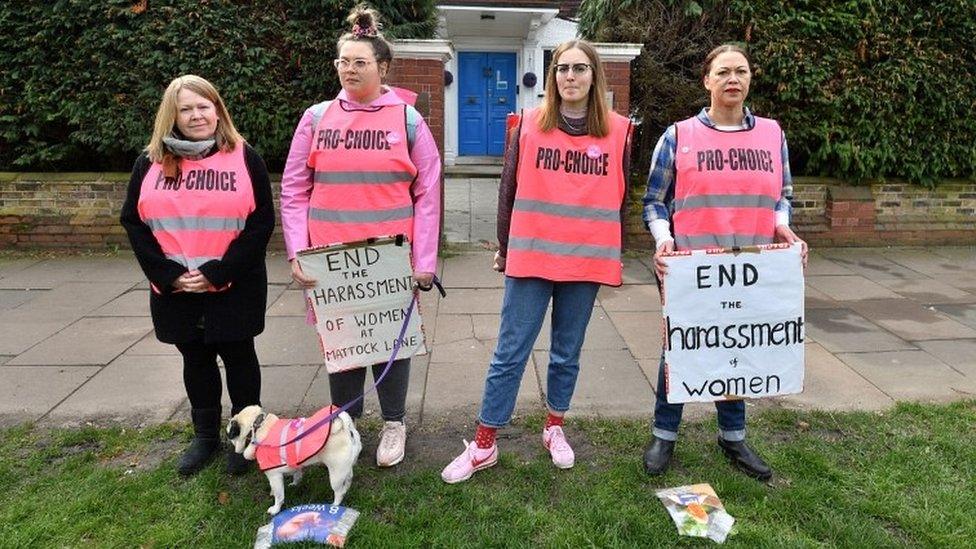 Pro-choice demonstrators outside clinic