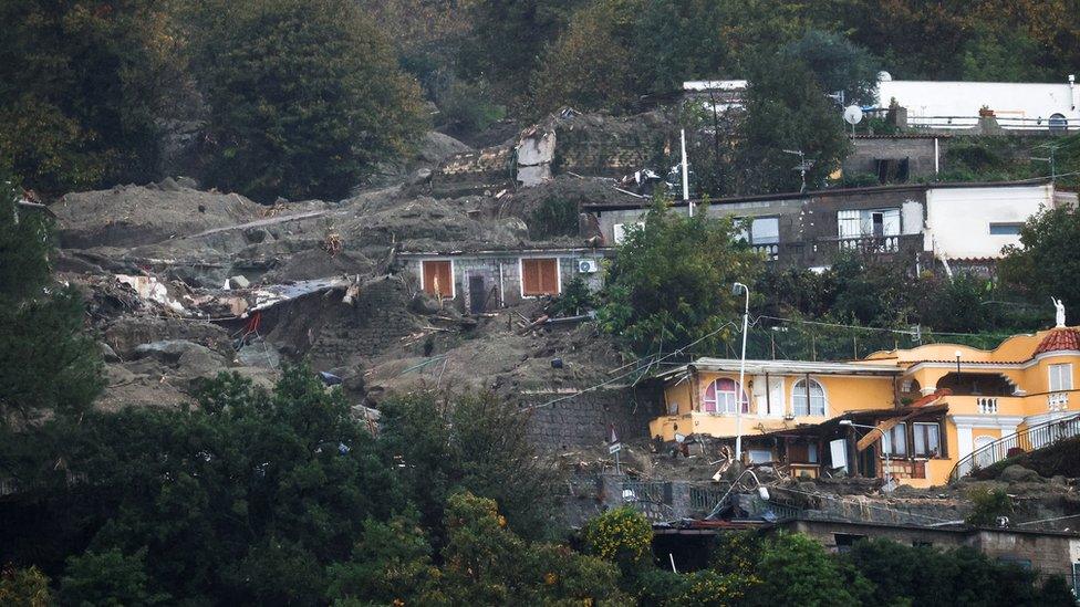 A view of collapsed buildings on the Italian holiday island of Ischia