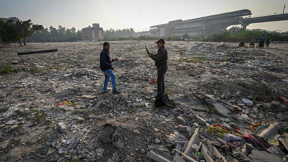 A view of the spot where the body parts of Anjan Das were spotted by Delhi Police after his wife with her son allegedly killed him Trilokpuri on November 28, 2022 in New Delhi, India.