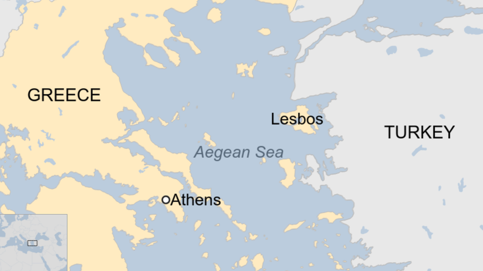 Map shows the location of the Greek island of Lesbos