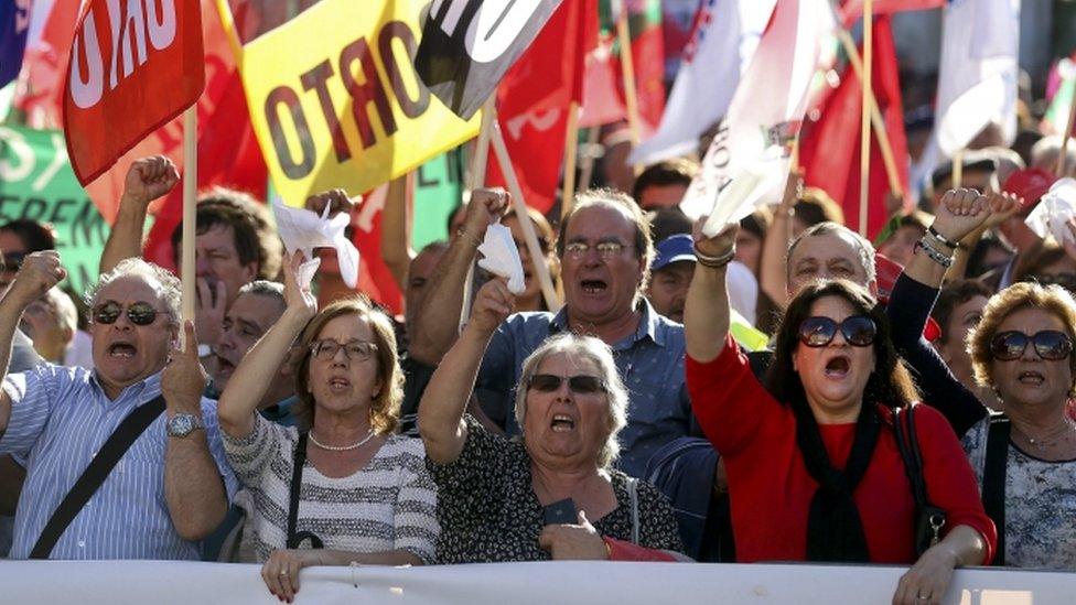 Protesters outside Portugal's parliament