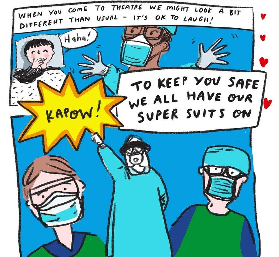 Cartoon showing medical staff in PPE