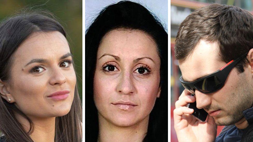 A composite photo showing head shots of Vanya Gaberova, Katrin Ivanova and Tihomir Ivanchev, who is wearing sunglasses and speaking into a phone