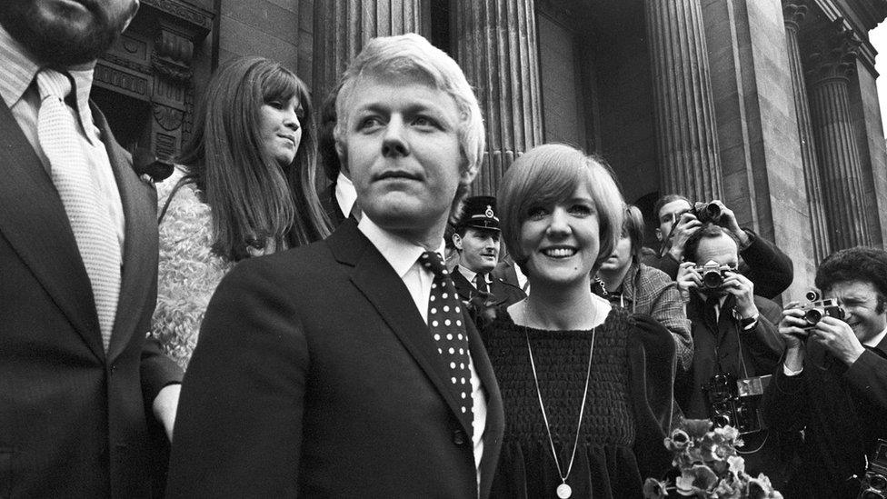 Cilla Black and her personal manager Bobby Willis after their wedding at Old Marylebone Town Hall