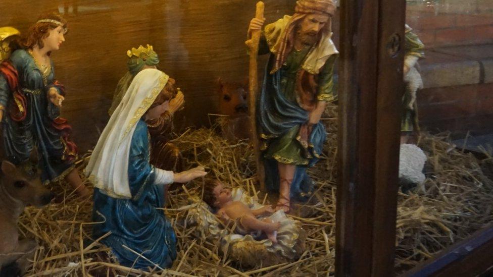 Nativity scene before baby Jesus was stolen