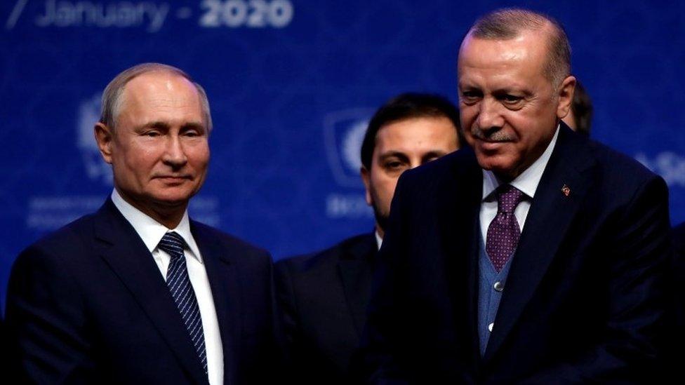 Turkish President Tayyip Erdogan, right, and Russian President Vladimir Putin last month