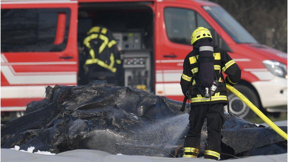 Burnt out remains of a plane at Egelsbach